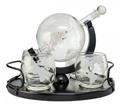 CARAFE GLOBE EN VERRE SUPPORT BOIS ET 4 VERRES MAPPEMONDE