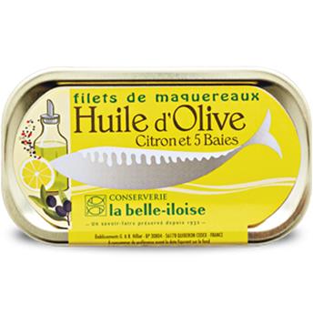 FILETS DE MAQUEREAUX HUILE OLIVE CITRON 5 BAIES BELLE ILOISE 118G