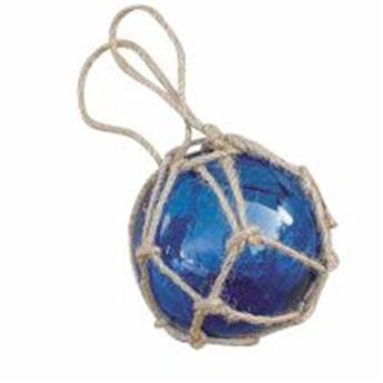 Boule de chalut décorative bleue en verre et cordage tressé 7.5cm Bleu marine