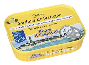 SARDINES A L´HUILE D´OLIVE ET CITRON BIO 135G PHARE D´ECKMUHL