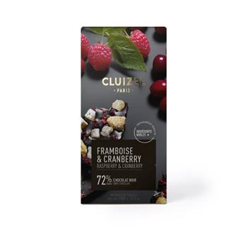 CHOCOLAT NOIR FRAMBOISE CRANBERRY TABLETTE 72% 100G