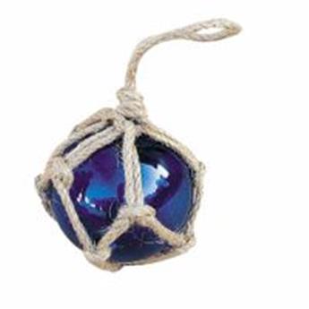 Boule de chalut décorative en verre et cordage tressé 5cm Bleu marine