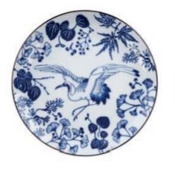 PLAT PORCELAINE D 25.7 cm FLORA JAP MYTHICAL CRANE