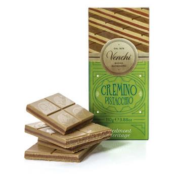 Tablette Cremino Pistache VENCHI chocolat blanc à la pistache avec un coeur de Gianduja 110g