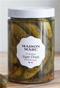 CORNICHONS AIGRE DOUX PIMENTES 310G MARC