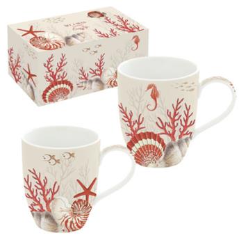 Coffret de 2 mugs en porcelaine décor corail 35cl