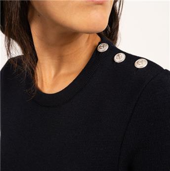 Pull marin uni Marée ajusté en maille de laine SAINT JAMES Navy