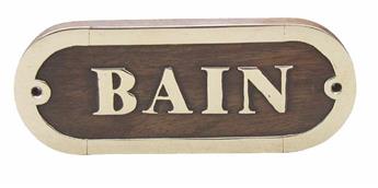 PLAQUE EN BOIS ET LAITON BAIN